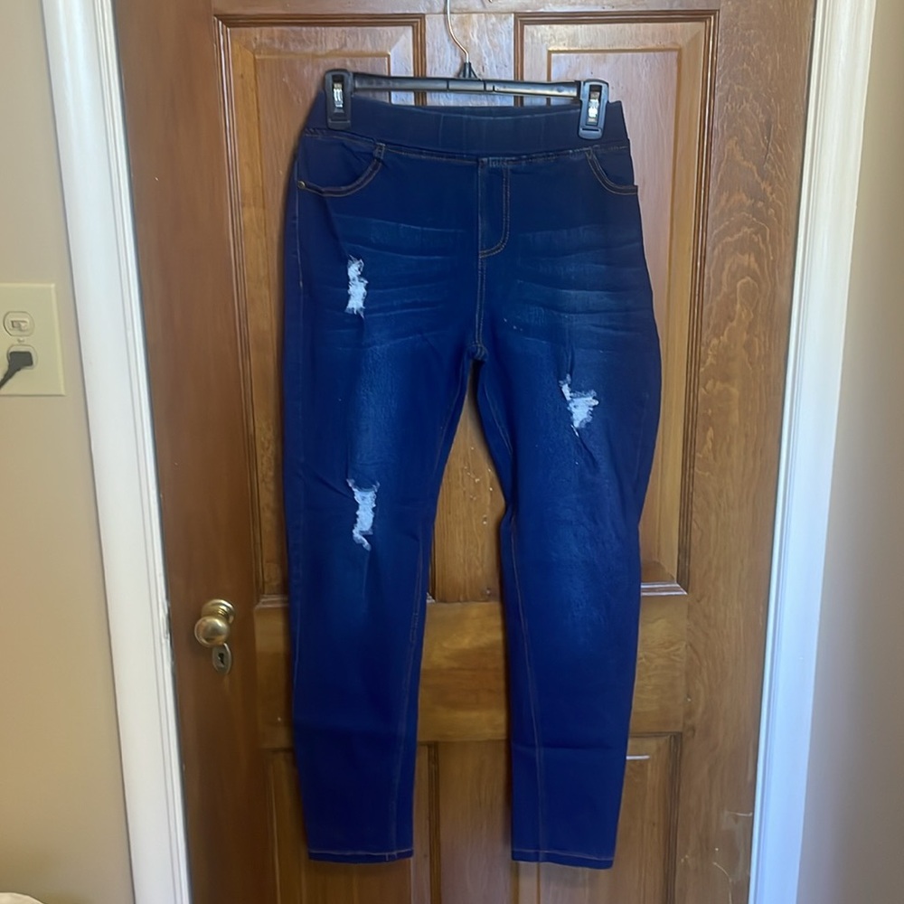 Sheila Roae Blue Jeggings with Distressed Details